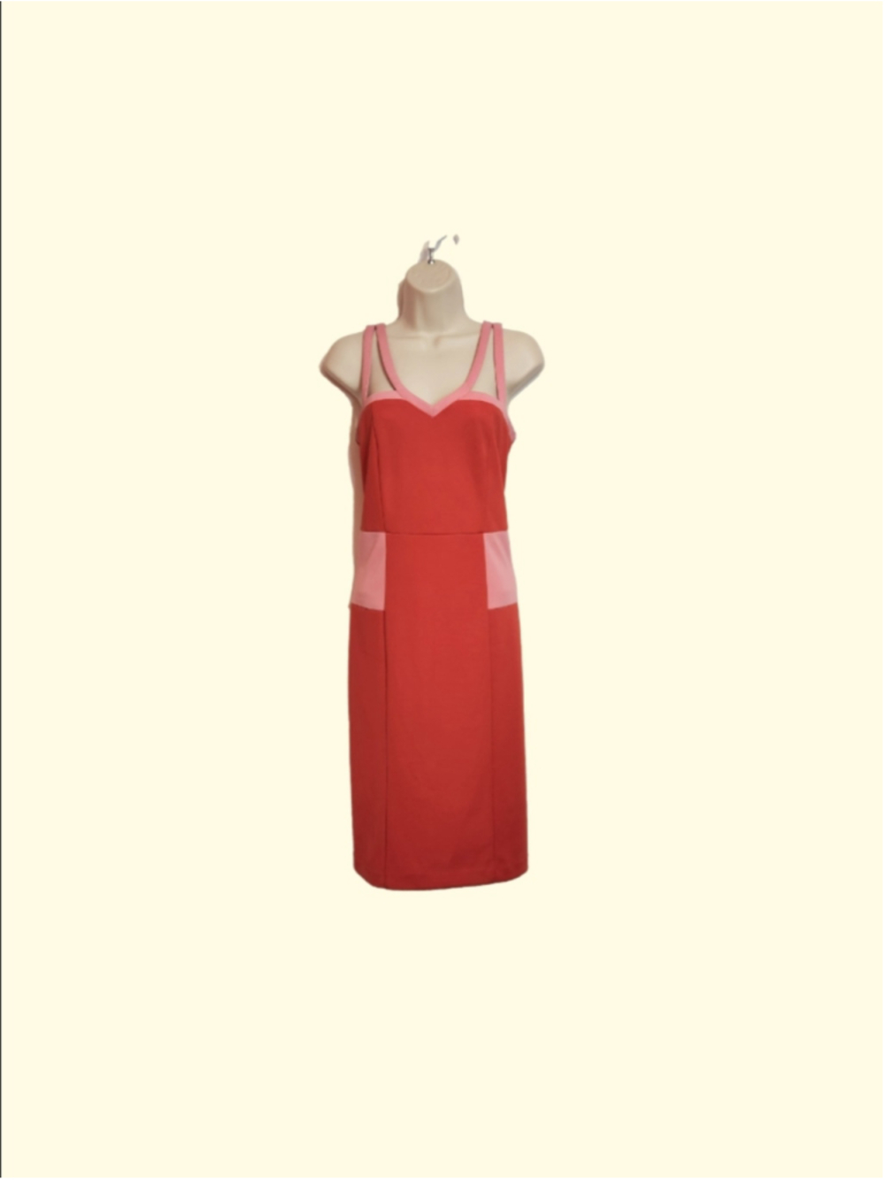 Vero Moda Textured Red/Pink Colorblock Strappy Fitted Sheath Midi Dress EU 40